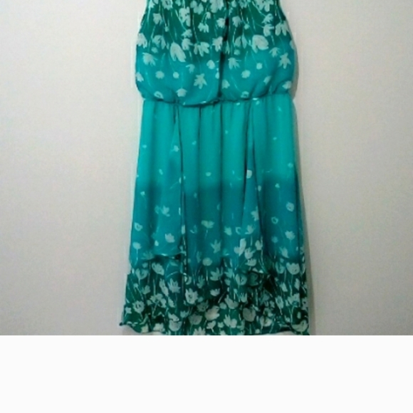 Dress Barn turquoise ombre floralhi-lo hem midi dress - Picture 2 of 6